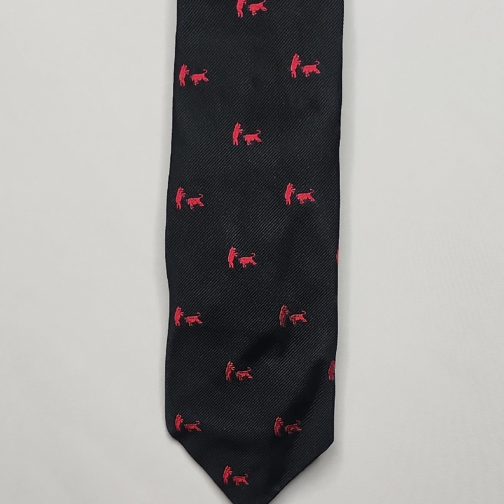 Brooks Brothers Black Silk Tie with Red Bull Bear Pattern